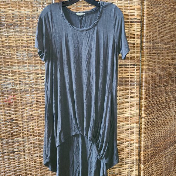 Easel Women’s M Gray Tee T Shirt Dress Short Sleeve High Low Hem Gathered Front - Picture 1 of 5